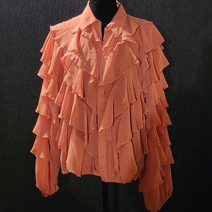 Salmon Ruffled Button Down Blouse